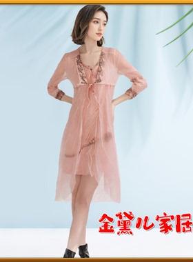 金黛儿女士睡衣性感纯欲风吊带睡裙+睡袍法式家居服两件套装16179