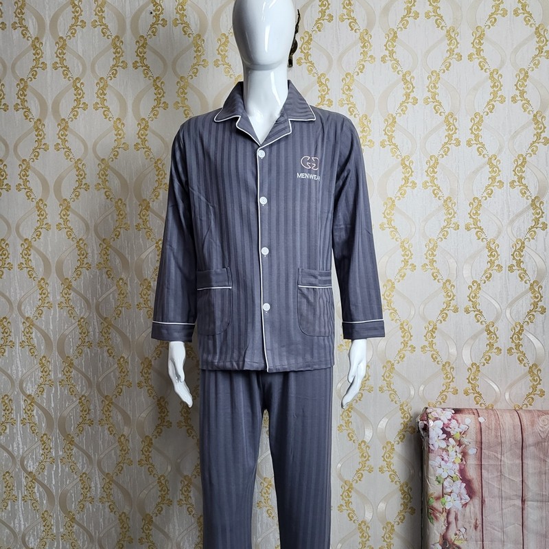 唐棉男士棉睡衣套家居服翻领