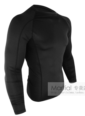 尚武MMA防磨衣黑色长袖紧身衣高弹速干跑步训练柔术健身运动服