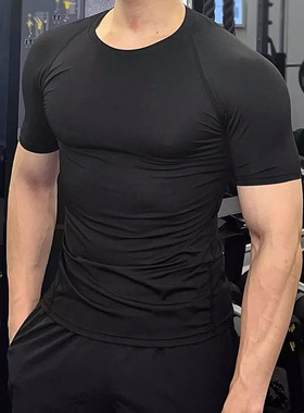 尚武紧身衣格斗健身跑步运动速干高弹黑色百搭BJJ柔术防磨服短袖