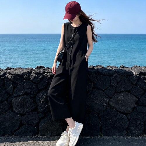 夏季韩系简约无袖显瘦连体裤