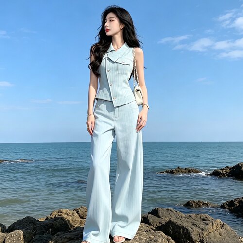 BARB CHILL苏黎世湖畔智性松弛酵素水洗不规则斜翻领牛仔套装
