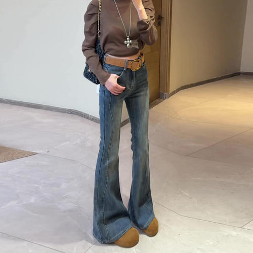 四面弹超模裤超好看微喇牛仔裤女四季高腰显瘦修身弹力直马蹄裤子