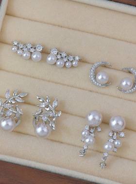 C022原创设计曼塔玫瑰淡紫色珍珠百搭个性耳钉女珍珠耳钉蚊香盘