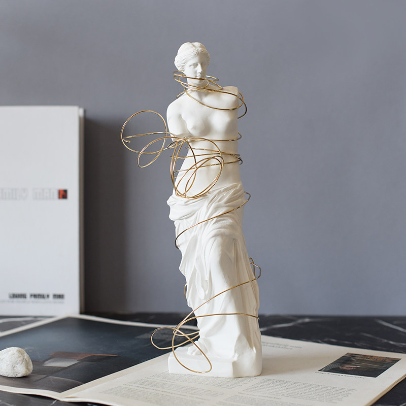 世界名画维纳斯金属丝带雕像艺术抽象雕塑欧式人物高级样板房摆件