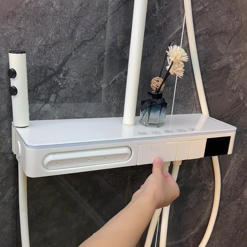 钢琴按键冷热恒温浴缸花洒套装数显明装分体式淋浴套装网红奶油白