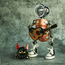 工业风金属朋克手工机器人桌面摆件装 饰乐器吉他贝司电脑游戏周边