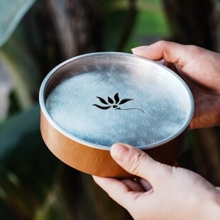 莲心澄澈铝盖莲花镂空紫铜壶承一方水盂禅意高颜值茶盘干泡台茶具