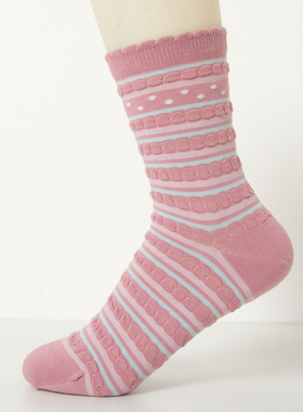 华姿伊女袜莫代尔柔软舒适中筒袜休闲条纹时尚提花袜子3L53154