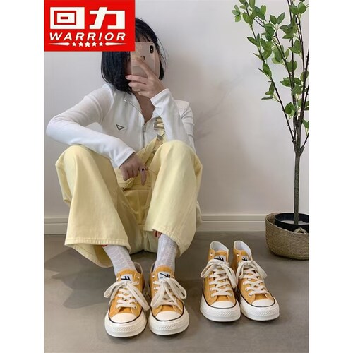 回力帆布鞋女情侣款春季新款小风帆翘底透气复古休闲百搭小白鞋子