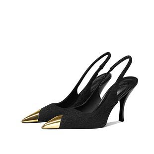 2025秋冬季新款黑色编织感铁头斩男高级感百搭尖头细跟高跟鞋女