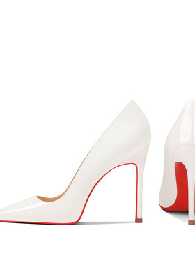 CL红底鞋白色漆皮气质小个子名媛2025秋冬新款尖头细跟高跟鞋女