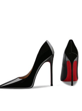 CL红底鞋2026年春季新款黑色漆皮尖头细跟高跟鞋女小众高级感百搭