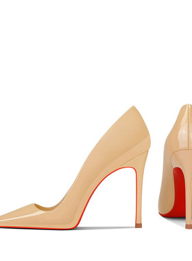 CL红底鞋裸色漆皮气质小个子高级感2025秋冬新款尖头细跟高跟鞋女