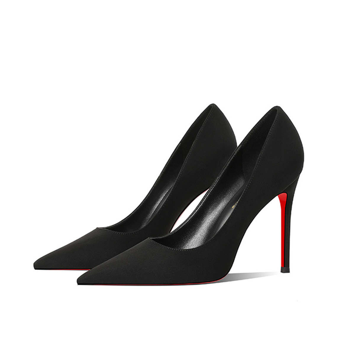 CL红底鞋黑色绒面红底高跟鞋女2025年秋冬季新款尖头细跟浅口女鞋