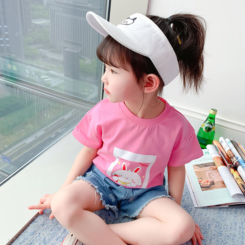 女宝纯棉短袖恤衫浅粉色卡通透气图片