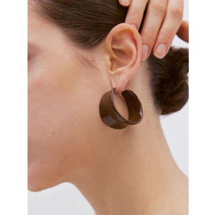 张悦儿同款 秋冬美拉德珐琅滴釉不规则夸张大耳环耳圈巧克力色厚版