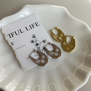 ABOA新款肌理简约金银双色耳环小众设计轻奢高级感冷淡风耳饰