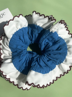 英国goodsquish非市面普通版手工蕾丝发圈蓝白撞色大肠圈少女