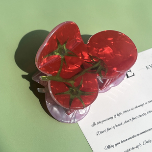 三颗西红柿可爱抓夹水果醋酸小号发夹马尾夹鲨鱼夹适合夏天 发饰