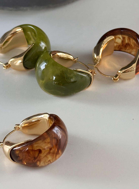 法式复古浪漫树脂耳环优雅气质2024秋冬新款耳饰耳扣简约时尚