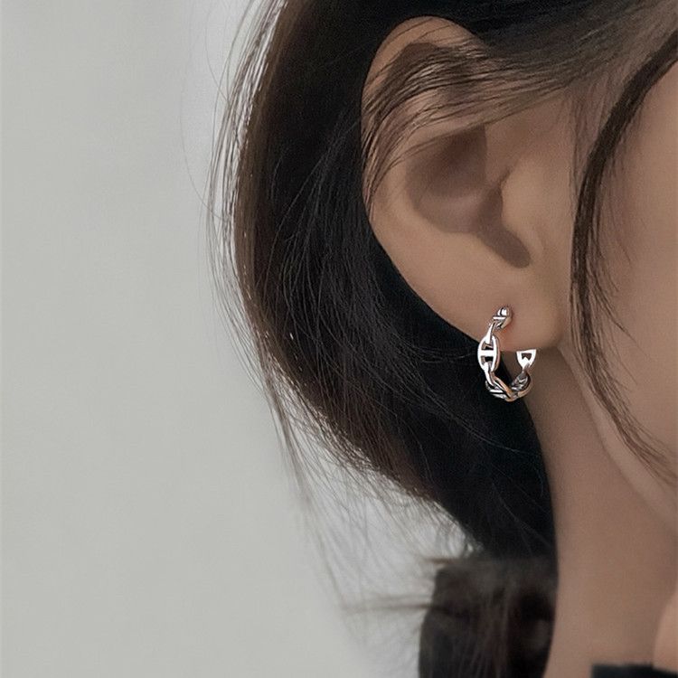 S925纯银镂空猪鼻子耳环耳扣耳饰女款设计感高级气质韩版百搭个性
