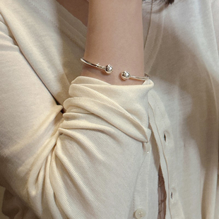 通体S925纯银韩版小众设计高级感双珠手环简约直轻奢手镯气质百搭