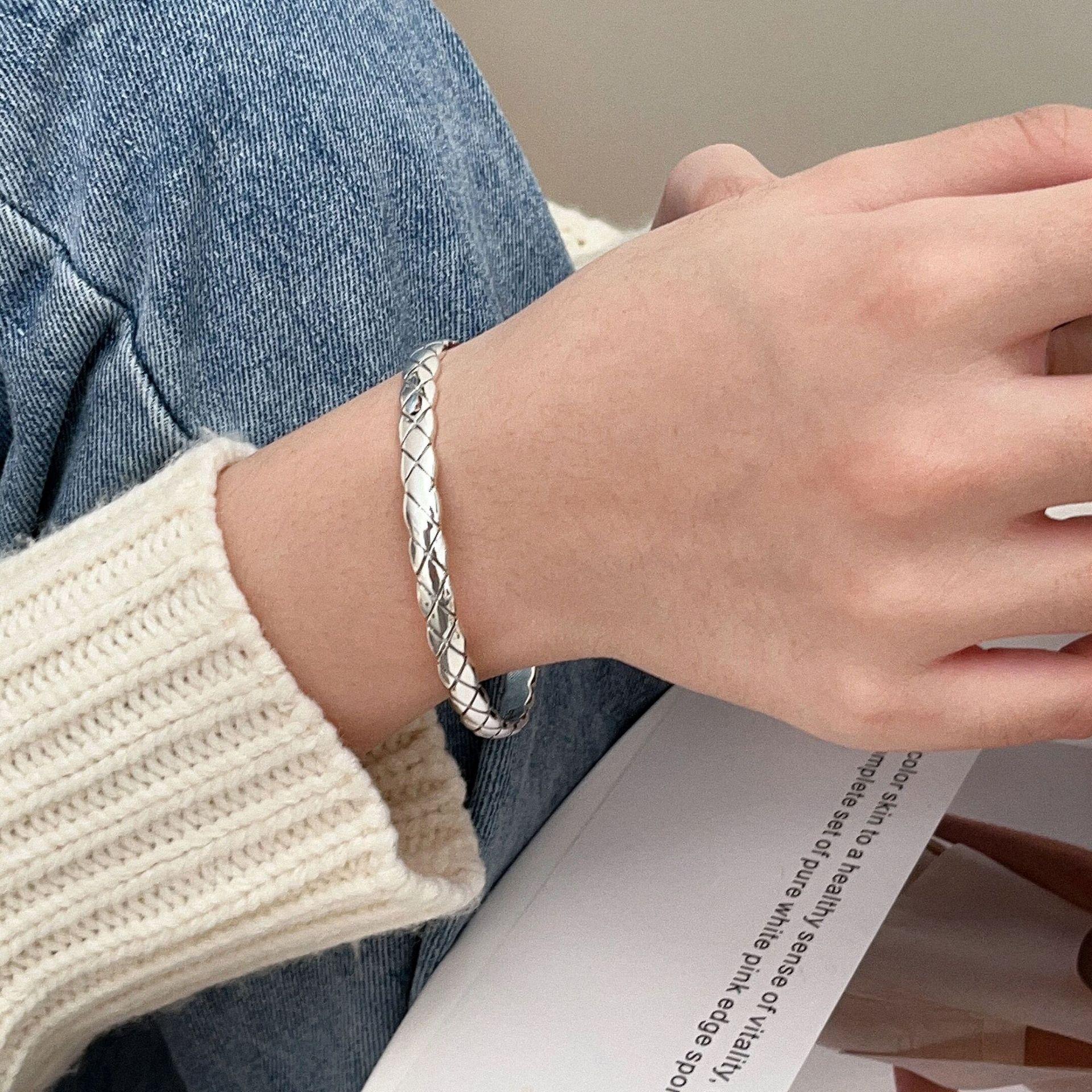 925纯银小香风菱形格手镯