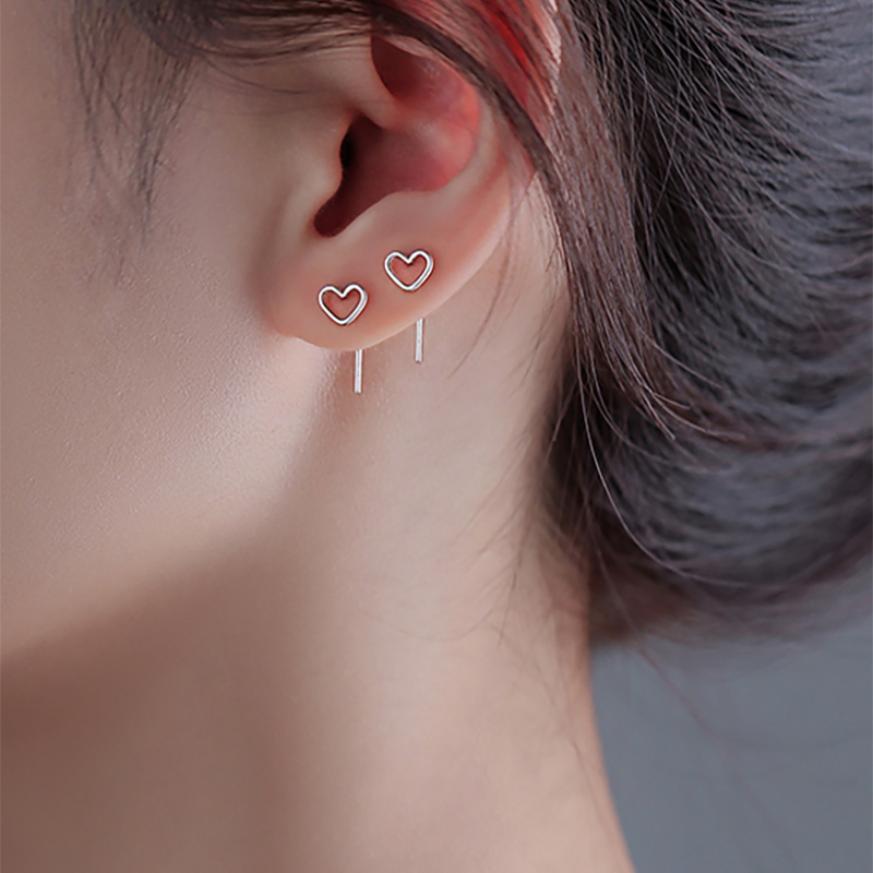 通体S999足银爱心耳钉