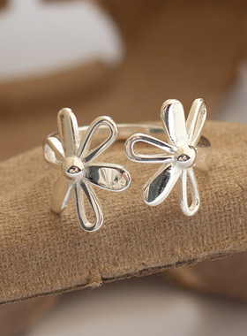 ~双生花~通体S925纯银双生花戒指环设计感高级轻奢时尚女款花朵潮