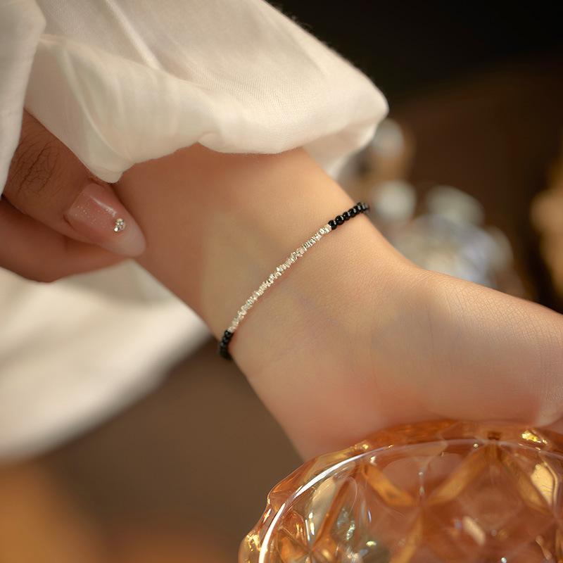 S925银黑玛瑙碎银子手链