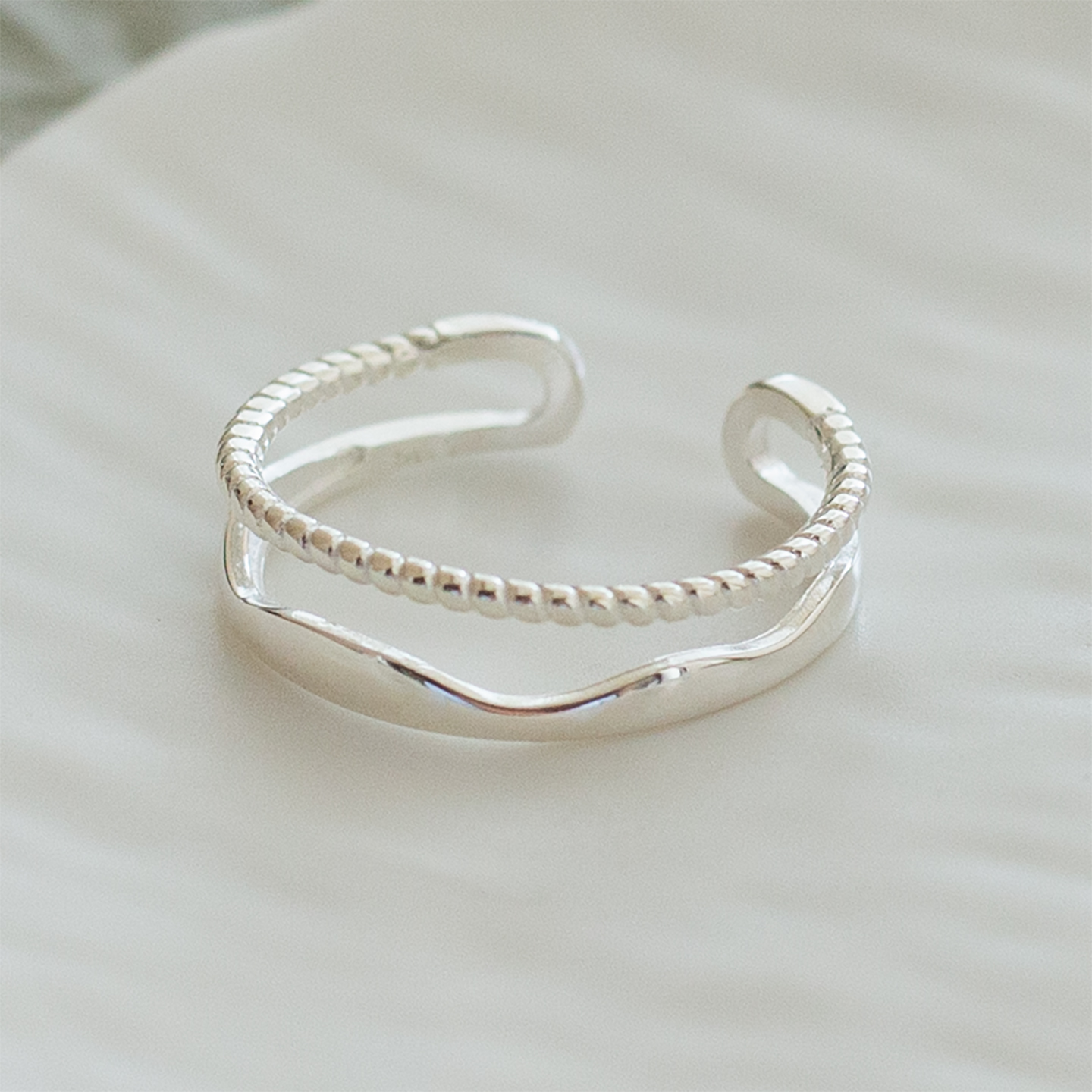 通体S925纯银双层光面麻花戒指