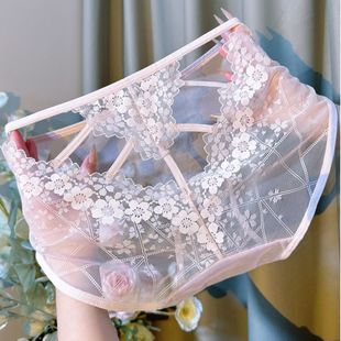 中高腰内裤 轻奢高腰透气甜美三角裤 镂空 透明蕾丝性感网纱法式 新品