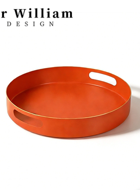 MR William 北欧现代铁艺橙色圆形香薰托盘百搭质感金属收纳盘