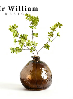 MR William 北欧轻奢玻璃花瓶现代高级感冷纹简约椭圆形装饰摆件