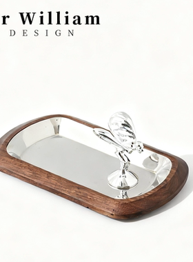 MR William 欧式胡桃木不锈钢雪茄盘专用烟灰缸创意小飞人摆件