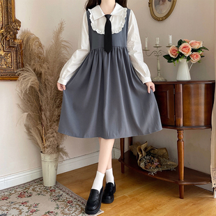 初中生学院风连衣裙秋冬14新款15岁少女大童16时尚洋气过膝裙子13