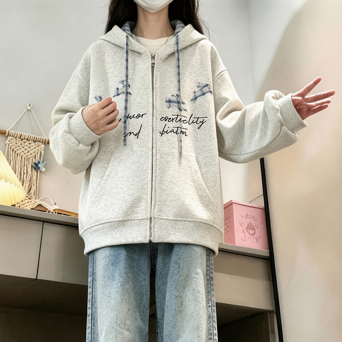 秋冬加绒加厚连帽开衫卫衣女初高中学生时尚运动学院风棒球服外套