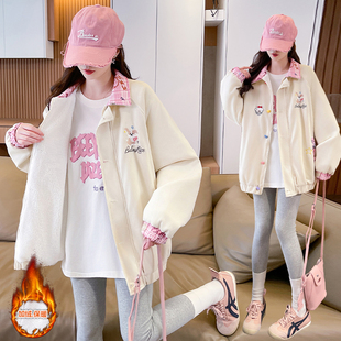 初中女生羊羔毛夹克外套冬季保暖棉衣高中学生时尚加绒加厚棒球服