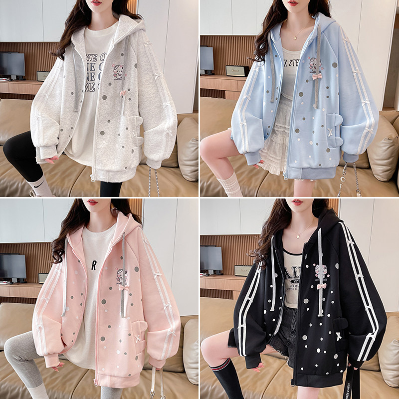 甜美多巴胺连帽开衫卫衣女春秋新款初高中学生可爱慵懒风宽松外套