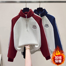 高中女生半拉链Polo领无帽卫衣冬季 初中学生宽松加绒加厚上衣 新款