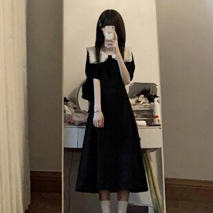 少女法式气质连衣裙夏赫本风小黑裙初高中学生甜美减龄显瘦中长裙