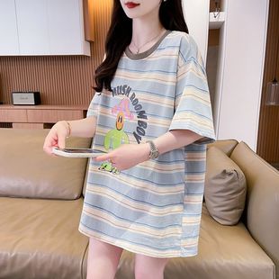 纯棉上衣潮 初中女生夏季 时尚 休闲T恤宽松洋气高中学生韩版 中长款