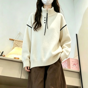 秋冬新款学院风半拉链毛衣女初高中大学生时尚百搭立领针织衫卫衣