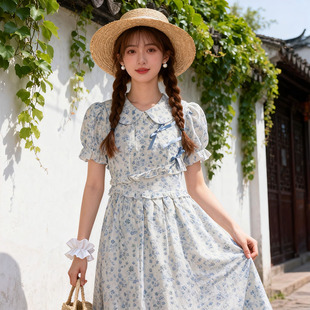 甜美气质娃娃领连衣裙夏季小清新裙子初高中大学生温柔减龄碎花裙