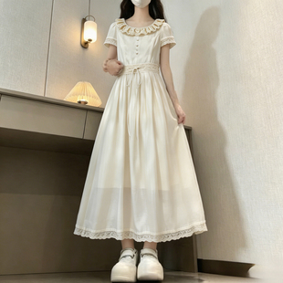 少女法式温柔学院风连衣裙夏漂亮裙子初高中大学生蕾丝花边中长裙