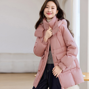 少女收腰中长款羽绒棉服加厚冬装小个子初高中学生甜美面包服外套