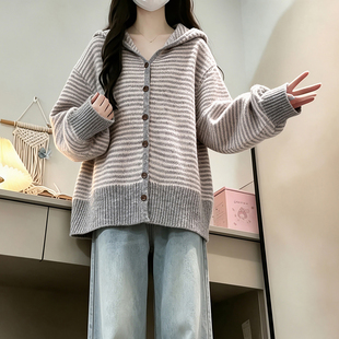 秋冬新款宽松连帽毛衣女初高中大学生时尚韩系学院风针织开衫外套