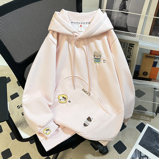 初中女生宽松休闲冬季卫衣15潮流16岁高中学生加绒加厚连帽衫外套