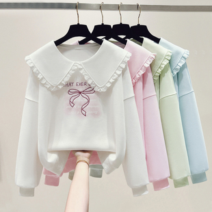 初中女生甜美春装大娃娃领卫衣宽松时尚高中学生可爱休闲长袖上衣